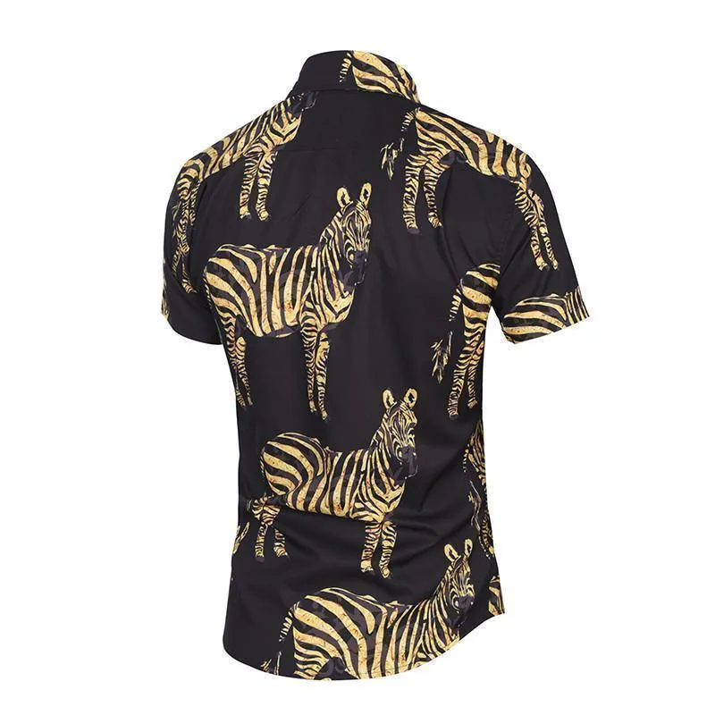 Men's Shirts Zebra Print Short Sleeve Shirts Men Casual Shirts