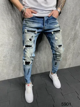 Men's Slim Fit Ripped Painted Skinny Jeans