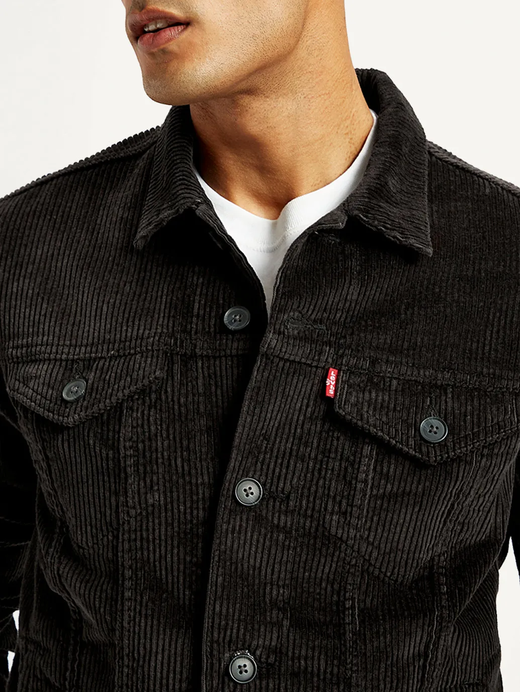 Men's Solid Black Spread Collar Jacket