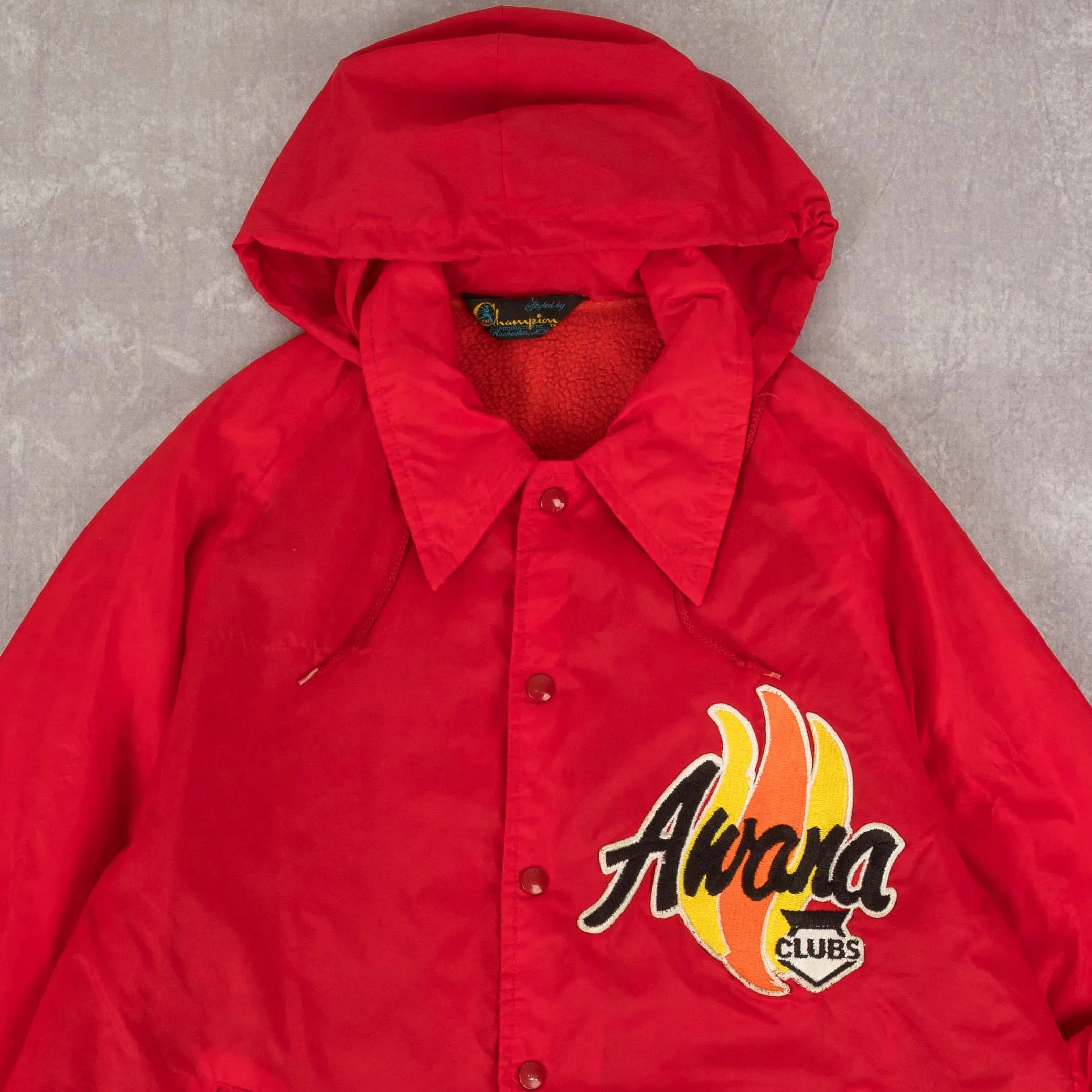 MEN'S VINTAGE 1970S CHAMPION AWANA CLUB HOODED COACH JACKET - LARGE