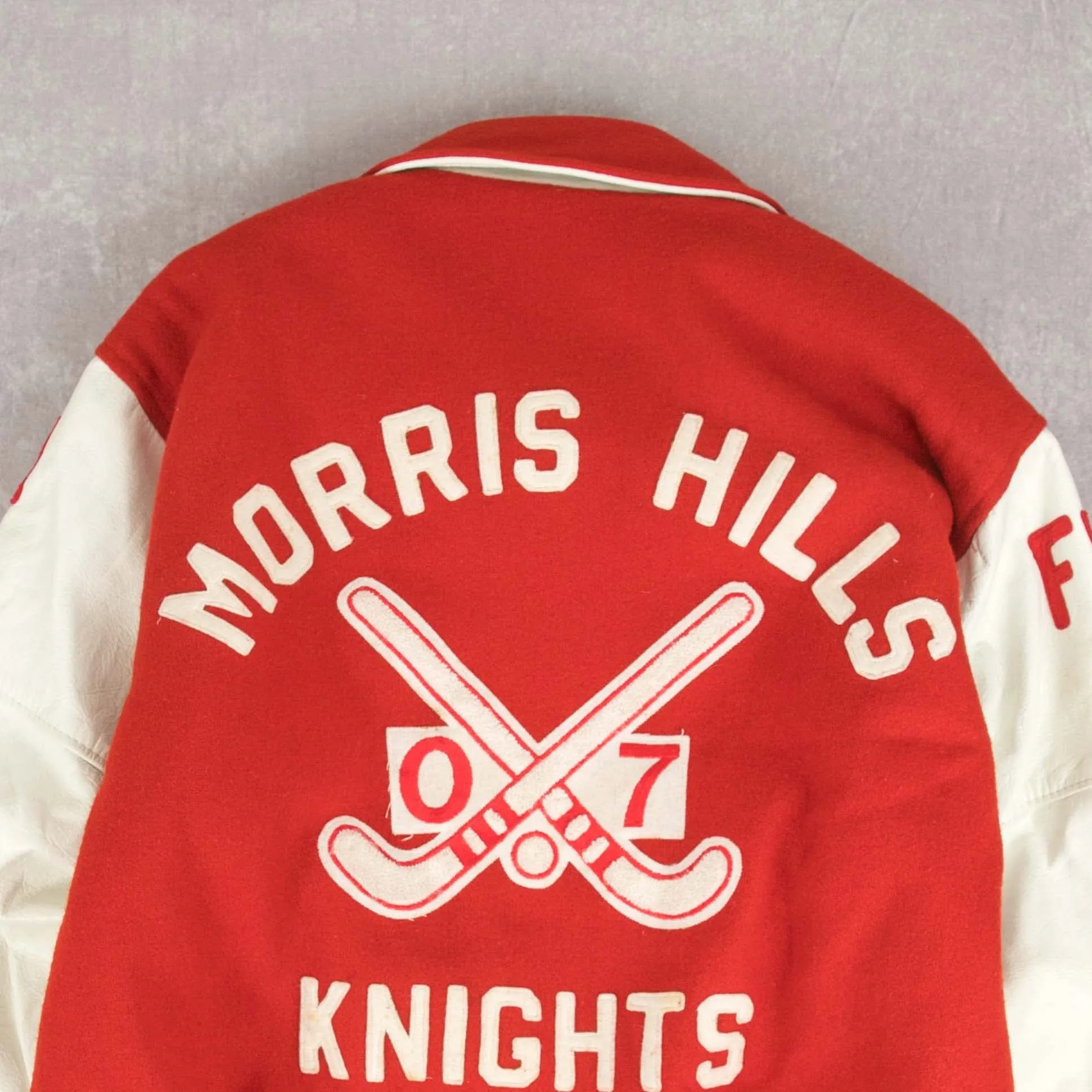 MEN'S VINTAGE 1980S MORRIS HILLS KNIGHTS LEATHER VARSITY JACKET - MEDIUM