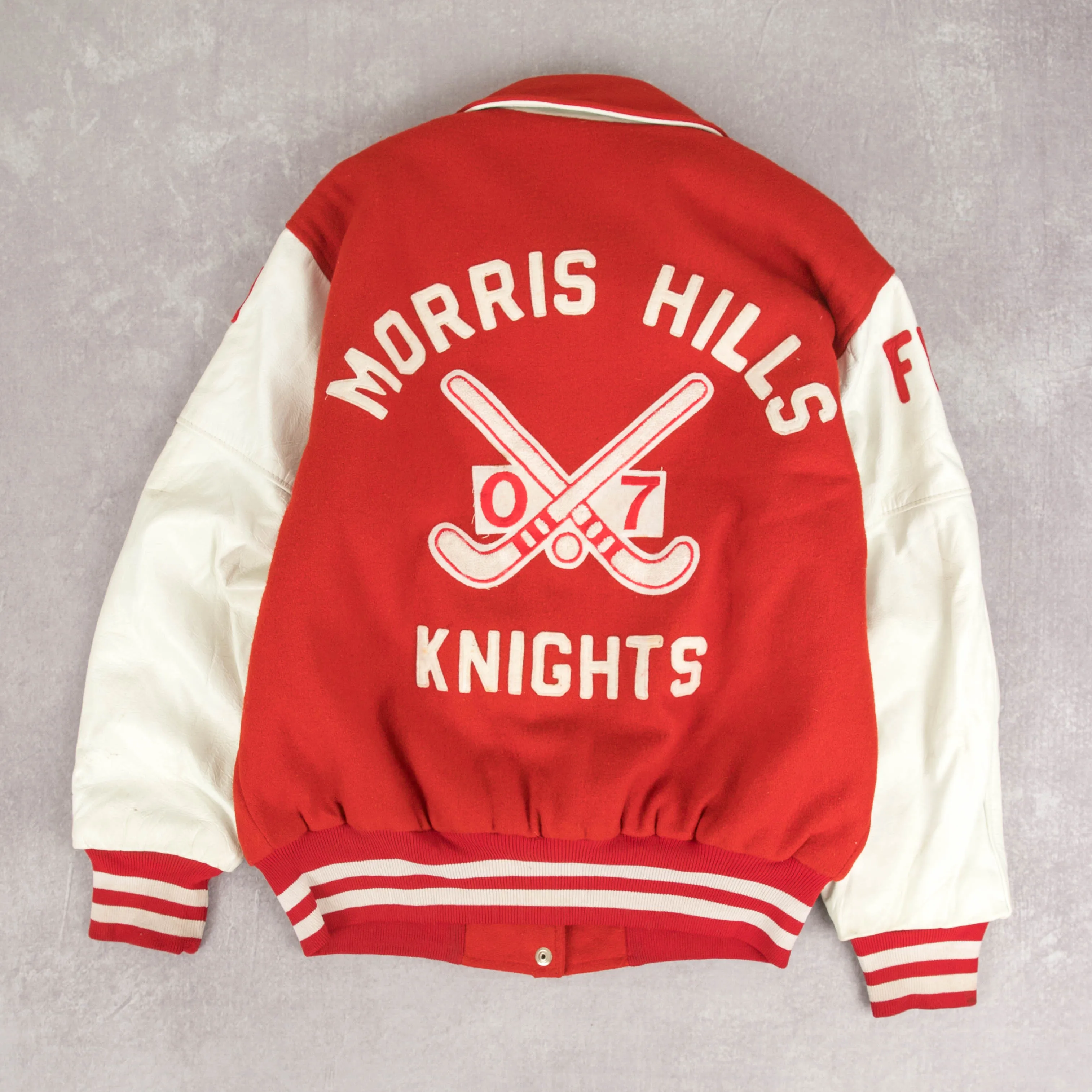 MEN'S VINTAGE 1980S MORRIS HILLS KNIGHTS LEATHER VARSITY JACKET - MEDIUM