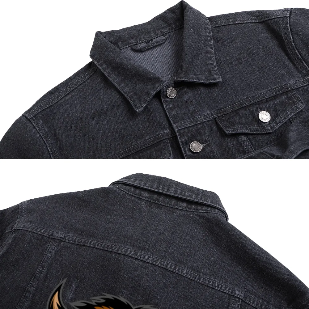 Mens Vintage Cartoon Prints BISONS Denim Jacket