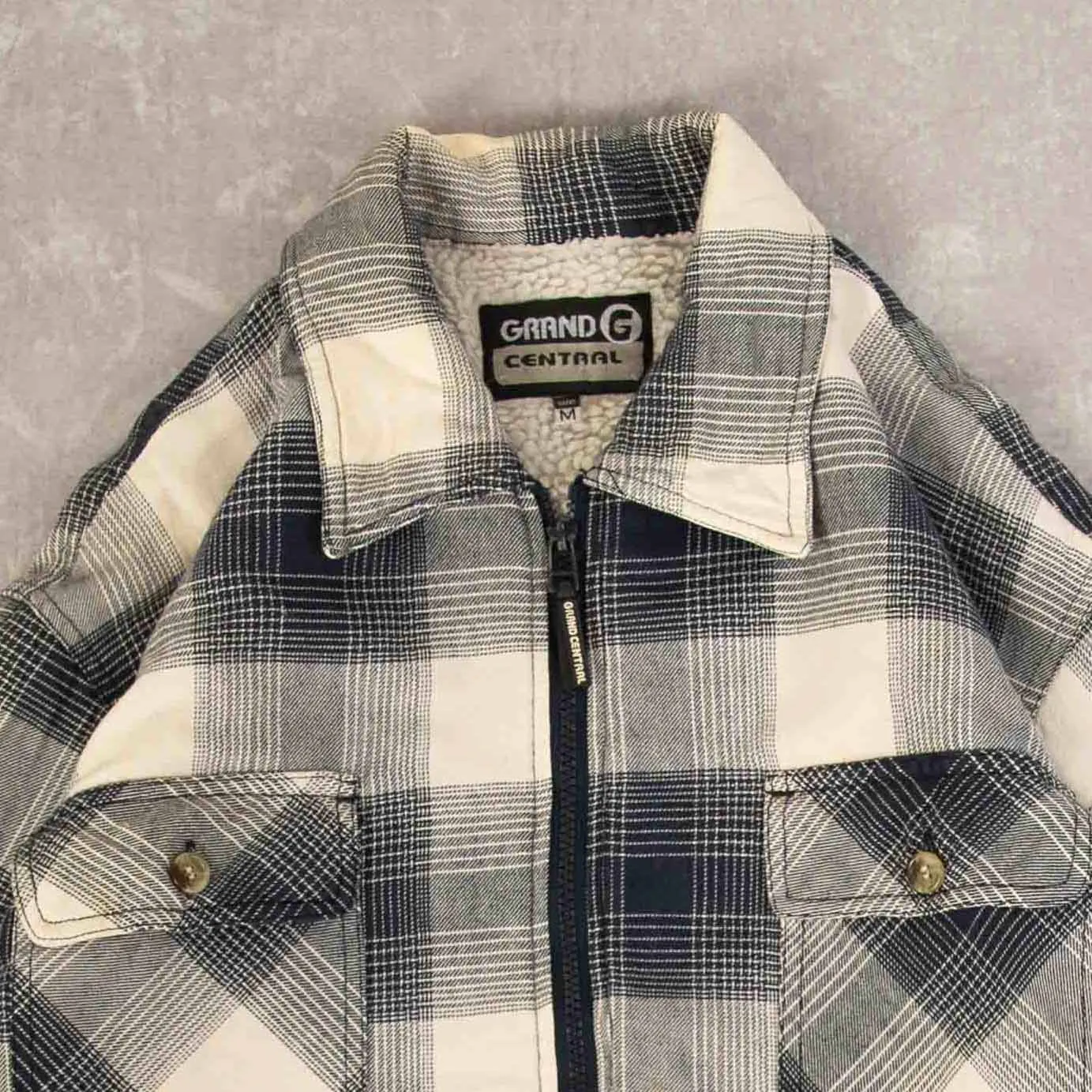 MEN'S VINTAGE CHECKED SHERPA LINED FULL ZIP SHIRT JACKET - MEDIUM