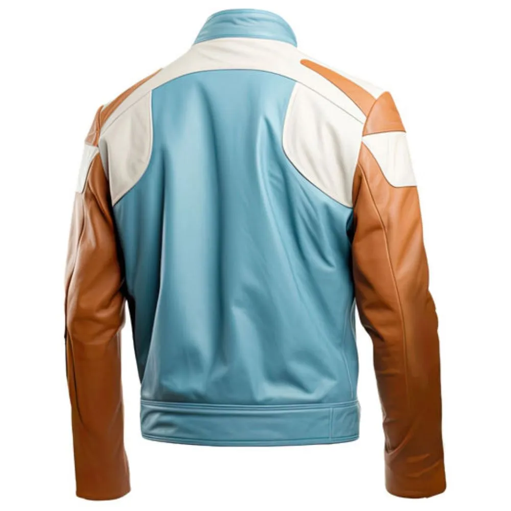 Men's White Bomber Biker Genuine Sheepskin  Leather Jacket