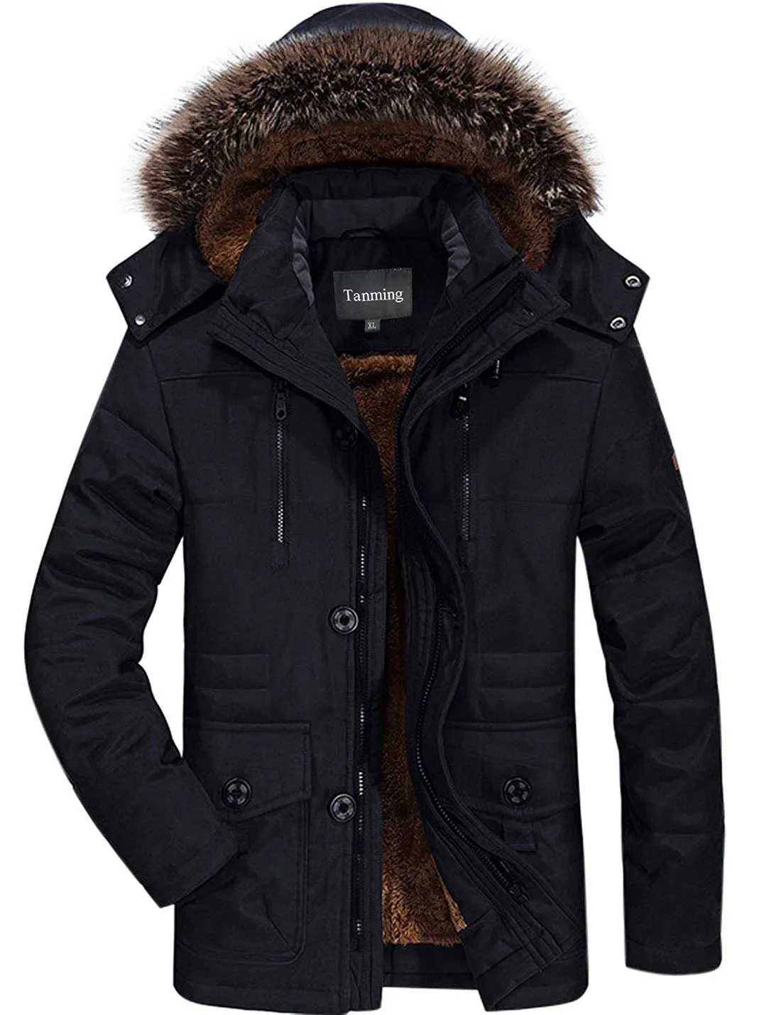 Men's Winter Warm Faux Fur Lined Coat with Detachable Hood