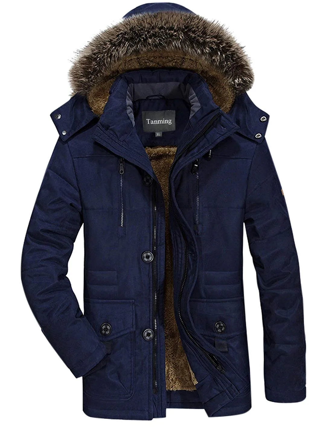 Men's Winter Warm Faux Fur Lined Coat with Detachable Hood