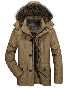 Men's Winter Warm Faux Fur Lined Coat with Detachable Hood