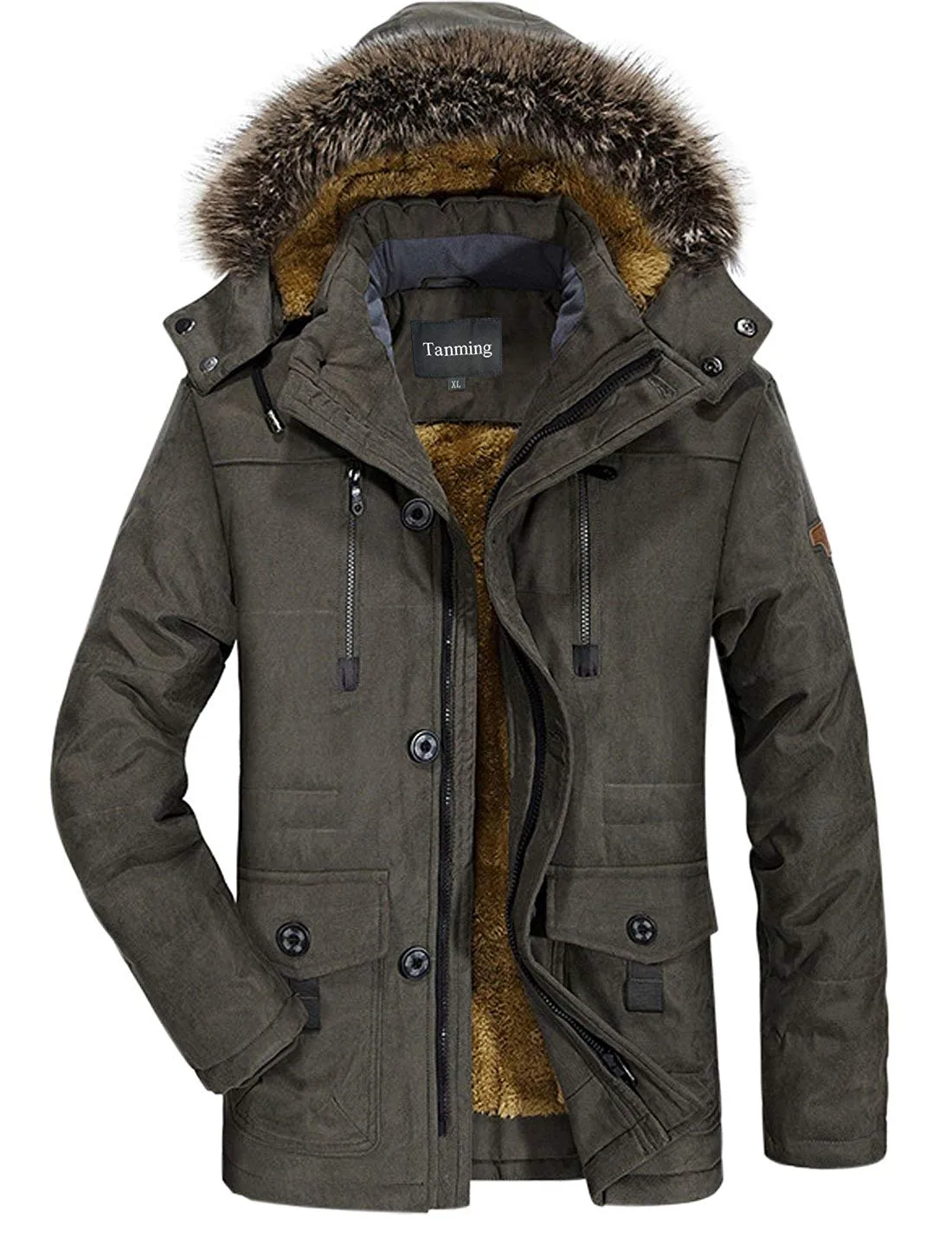 Men's Winter Warm Faux Fur Lined Coat with Detachable Hood