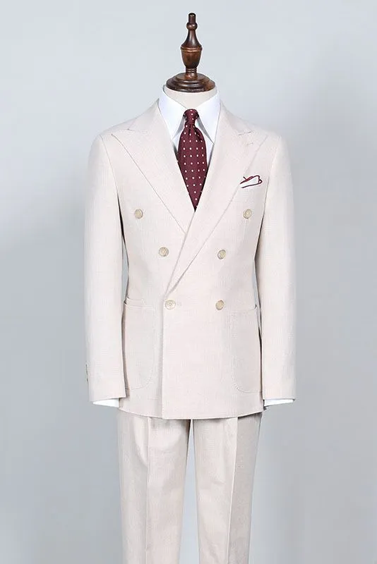 Milo Simple White Peak Lapel Double Breasted Custom Business Suit