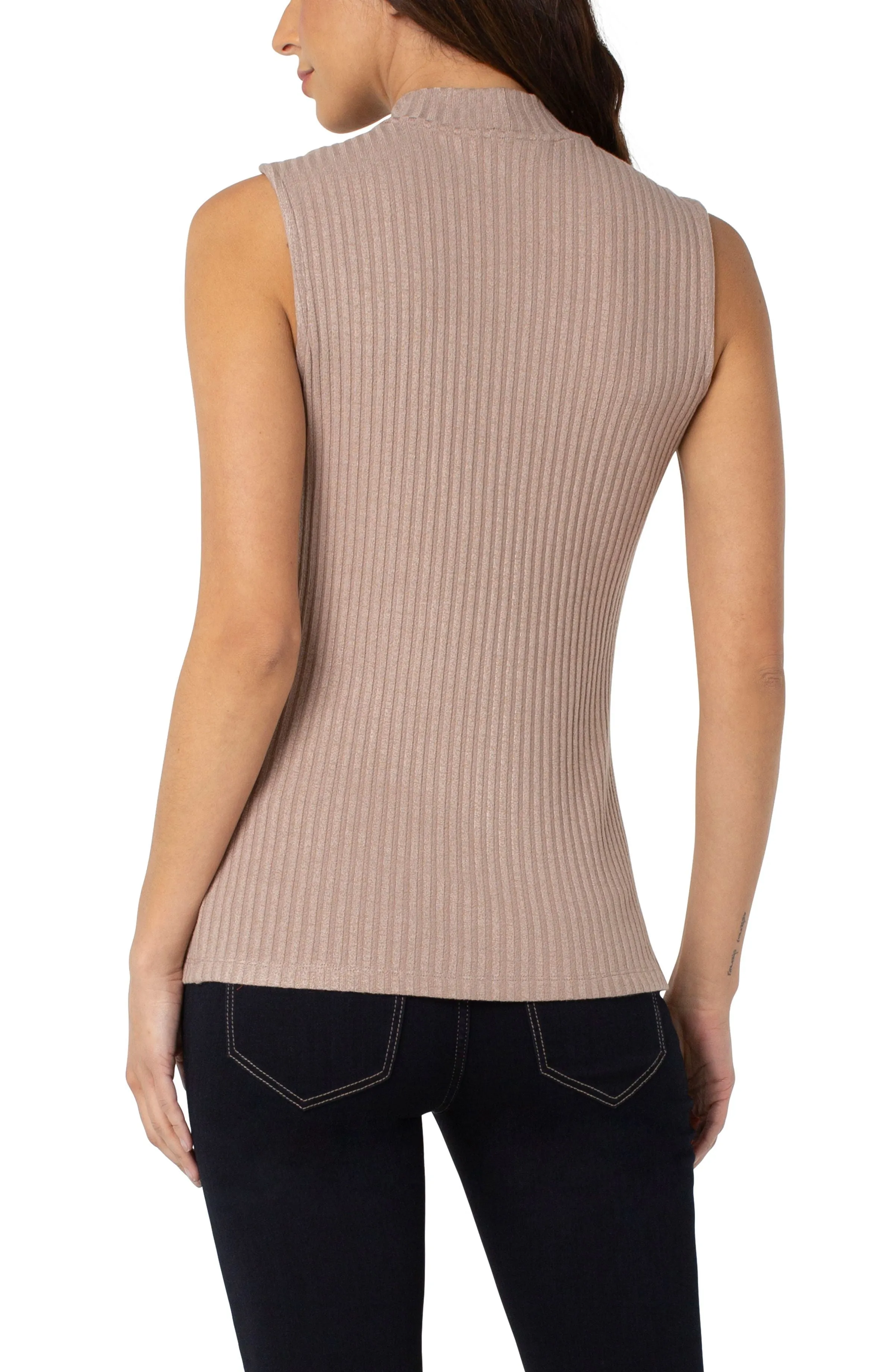 Mock Neck Sleeveless Rib Neck