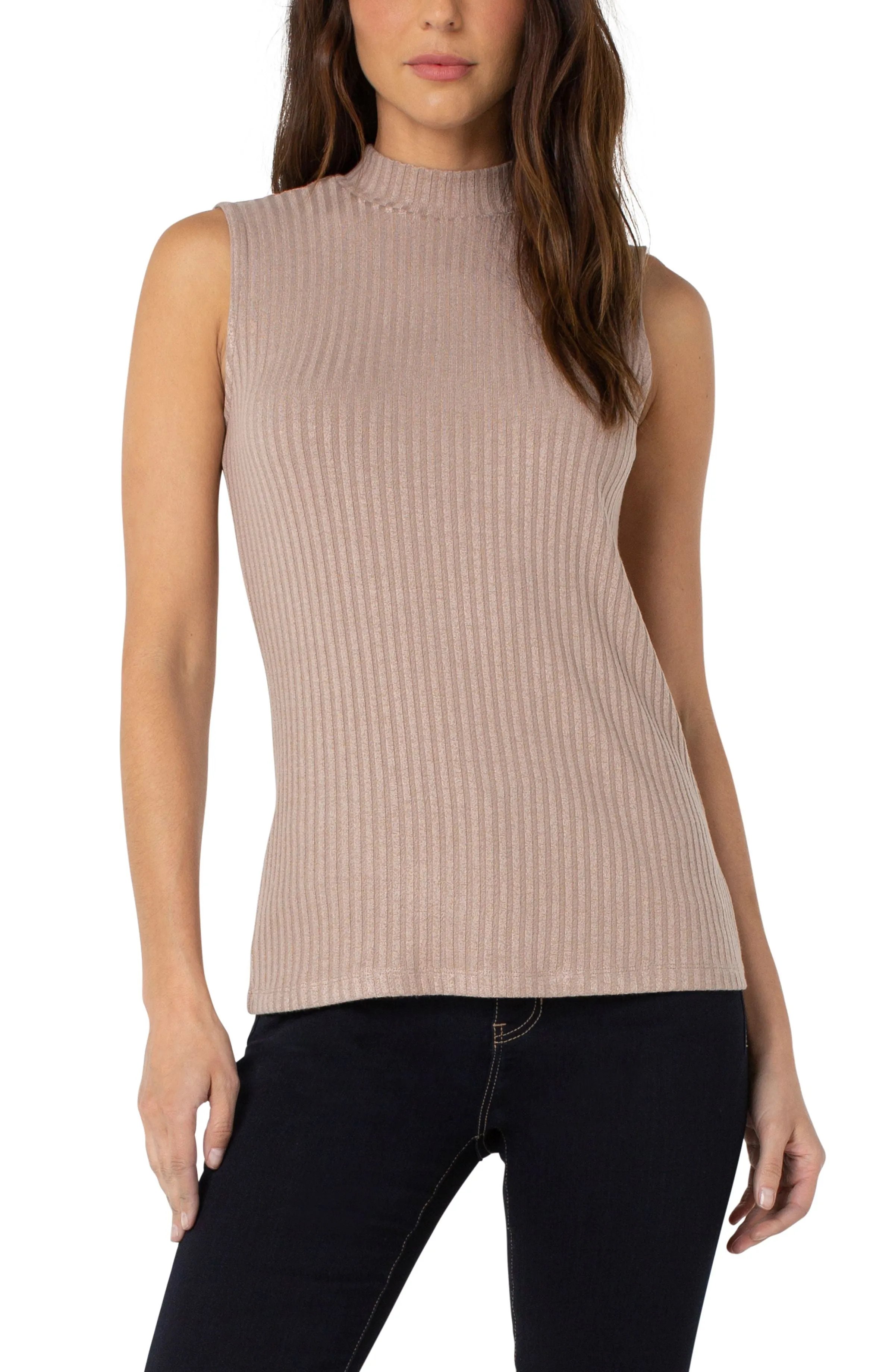 Mock Neck Sleeveless Rib Neck