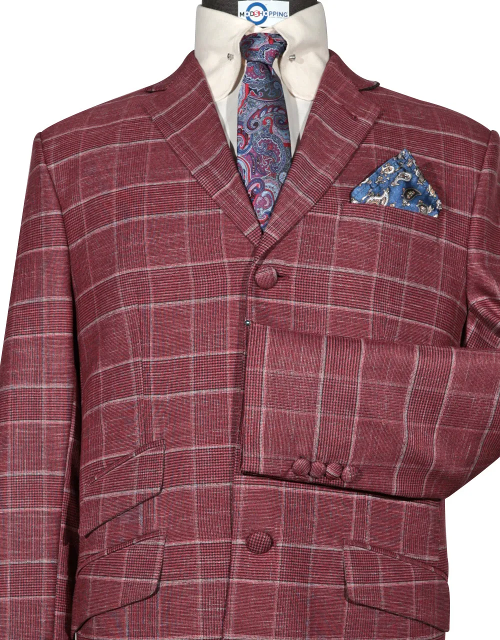 Mod Suit - Red Prince of Wales Check Suit