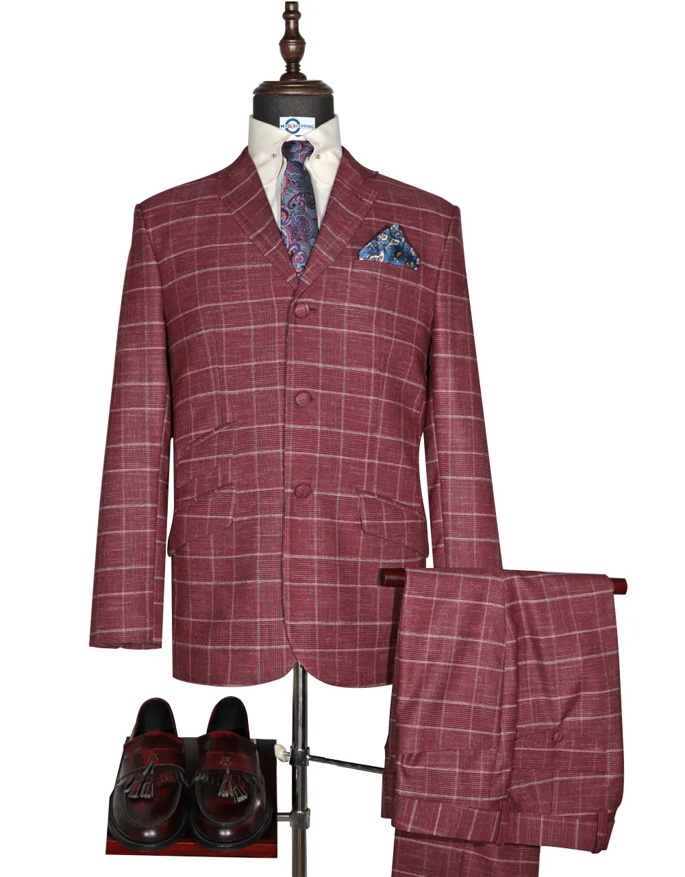 Mod Suit - Red Prince of Wales Check Suit