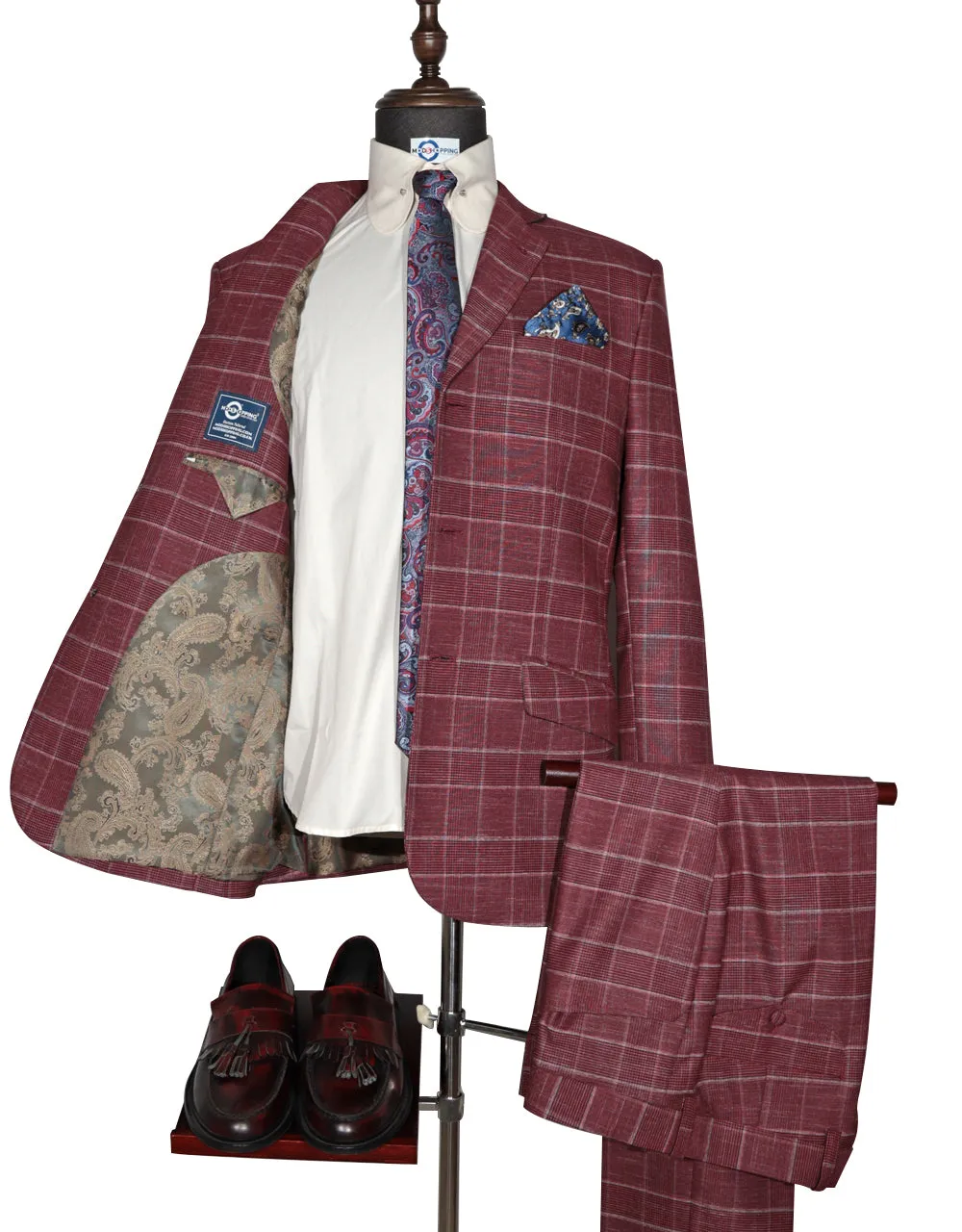 Mod Suit - Red Prince of Wales Check Suit