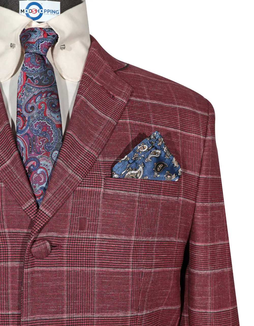 Mod Suit - Red Prince of Wales Check Suit