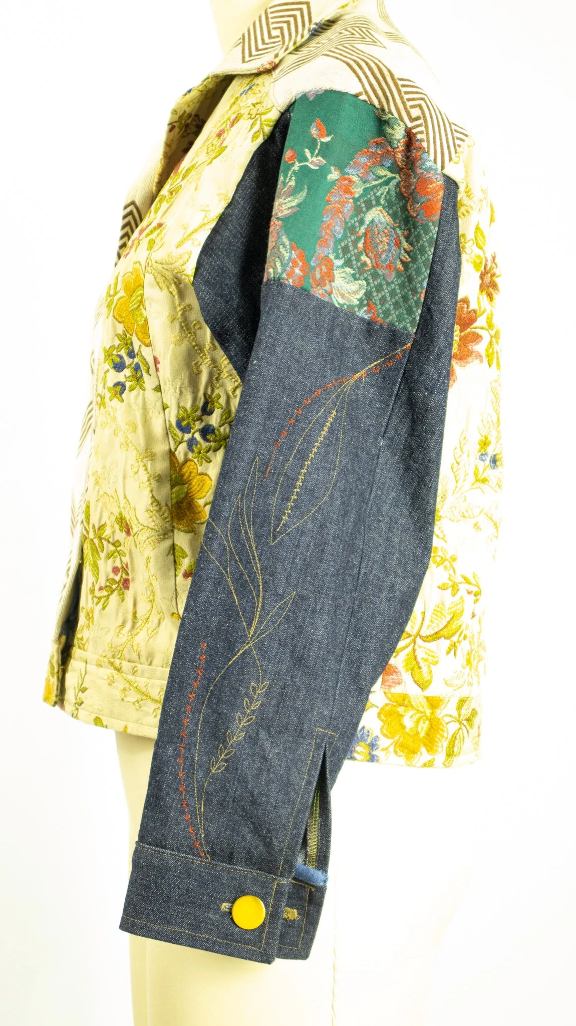 Multi Fabric Patchwork Jacket with Magnet Closures