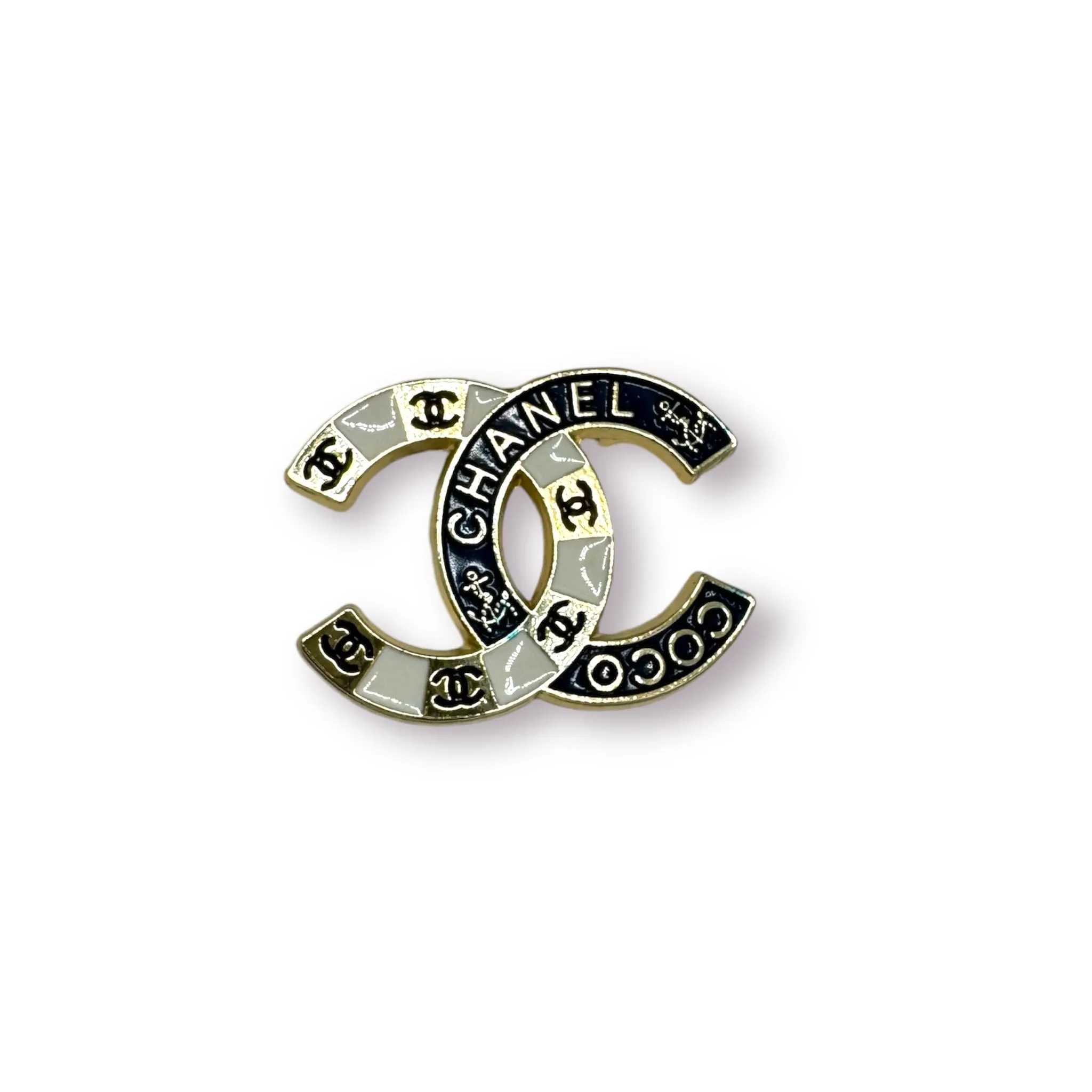 Navy Inspired Letter C Plated Small Brooch Pin- Gold