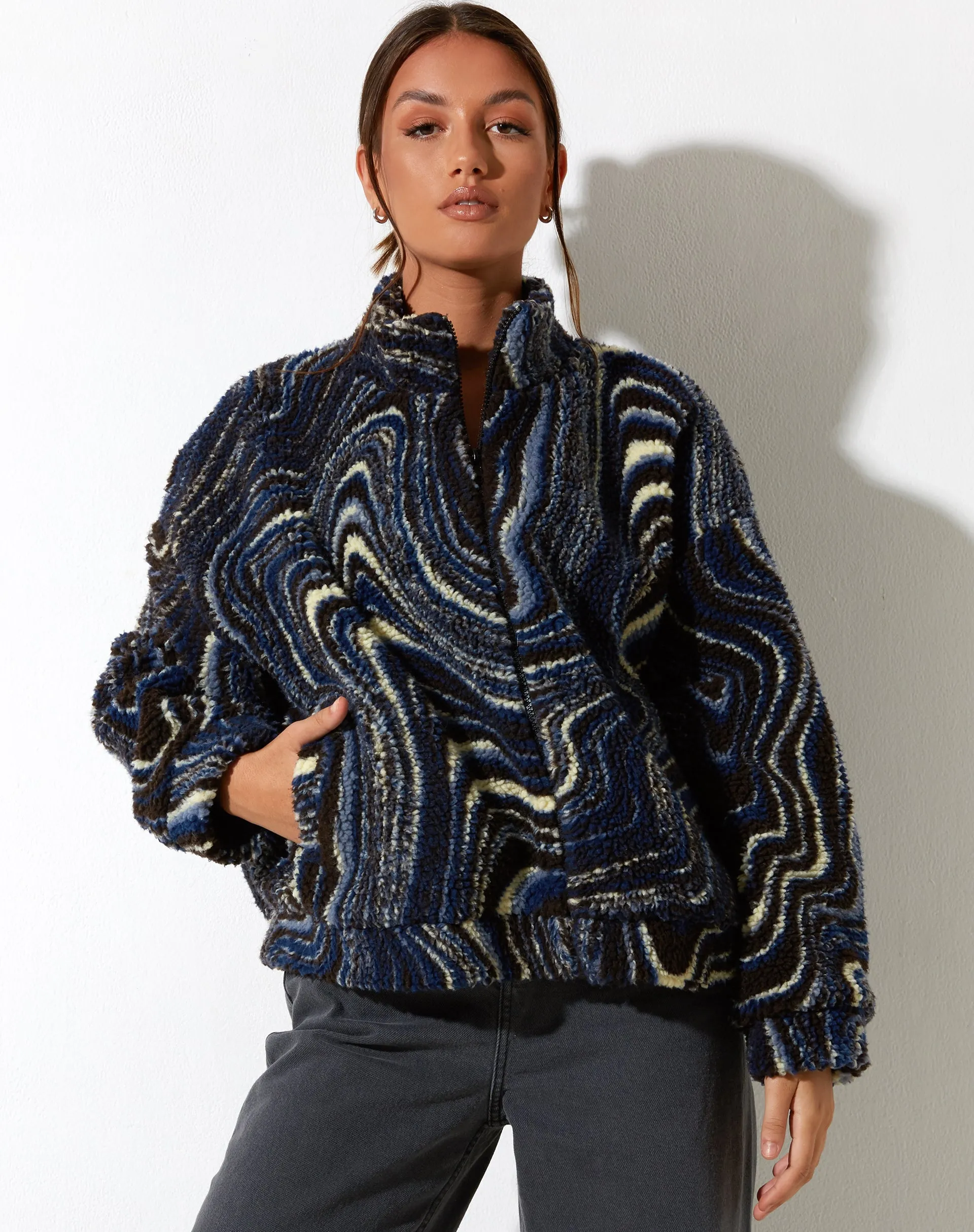 Nereo Jacket in Ripple Blue Black and Ivory