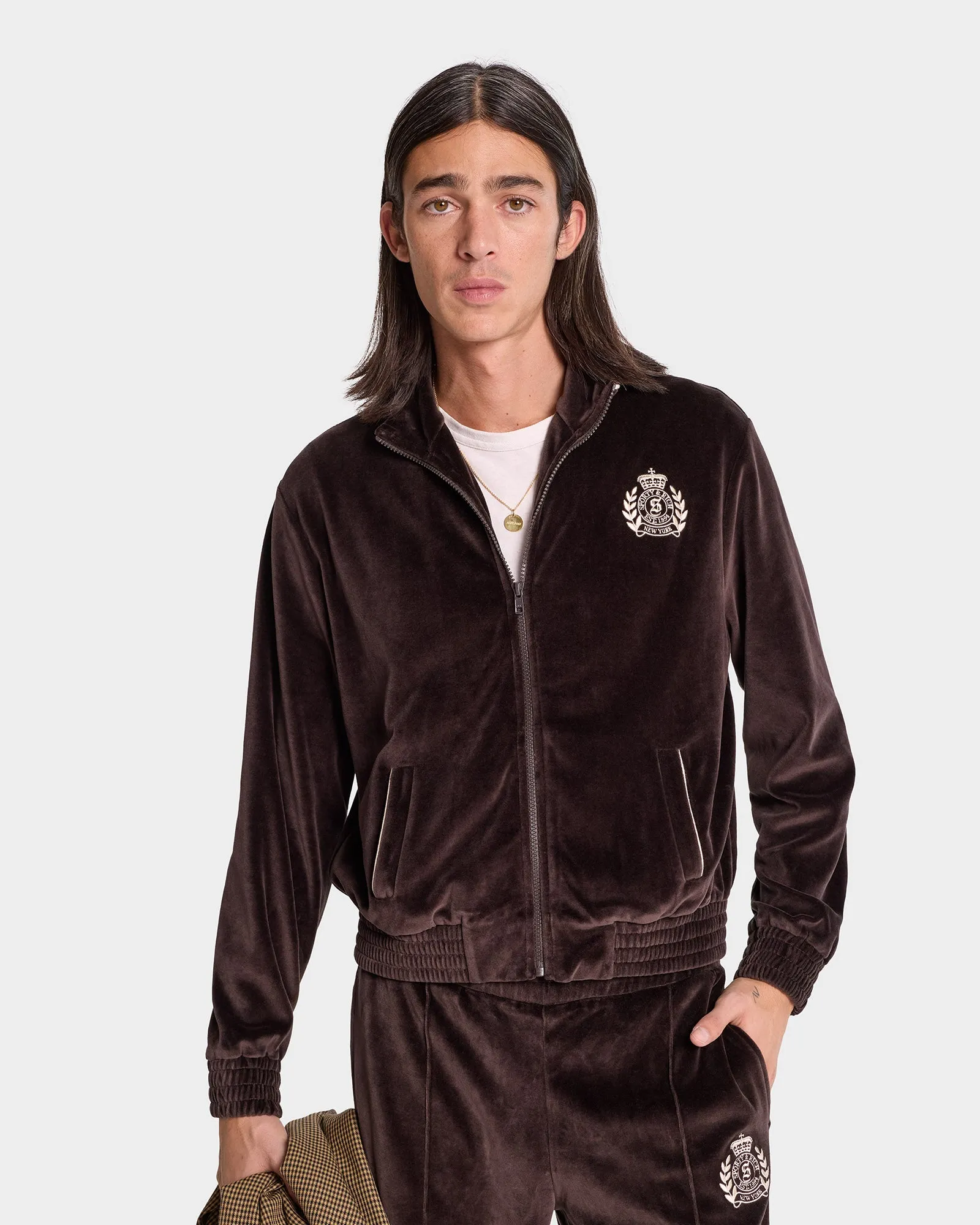 NY Crest Velour Track Jacket - Chocolate/Cream