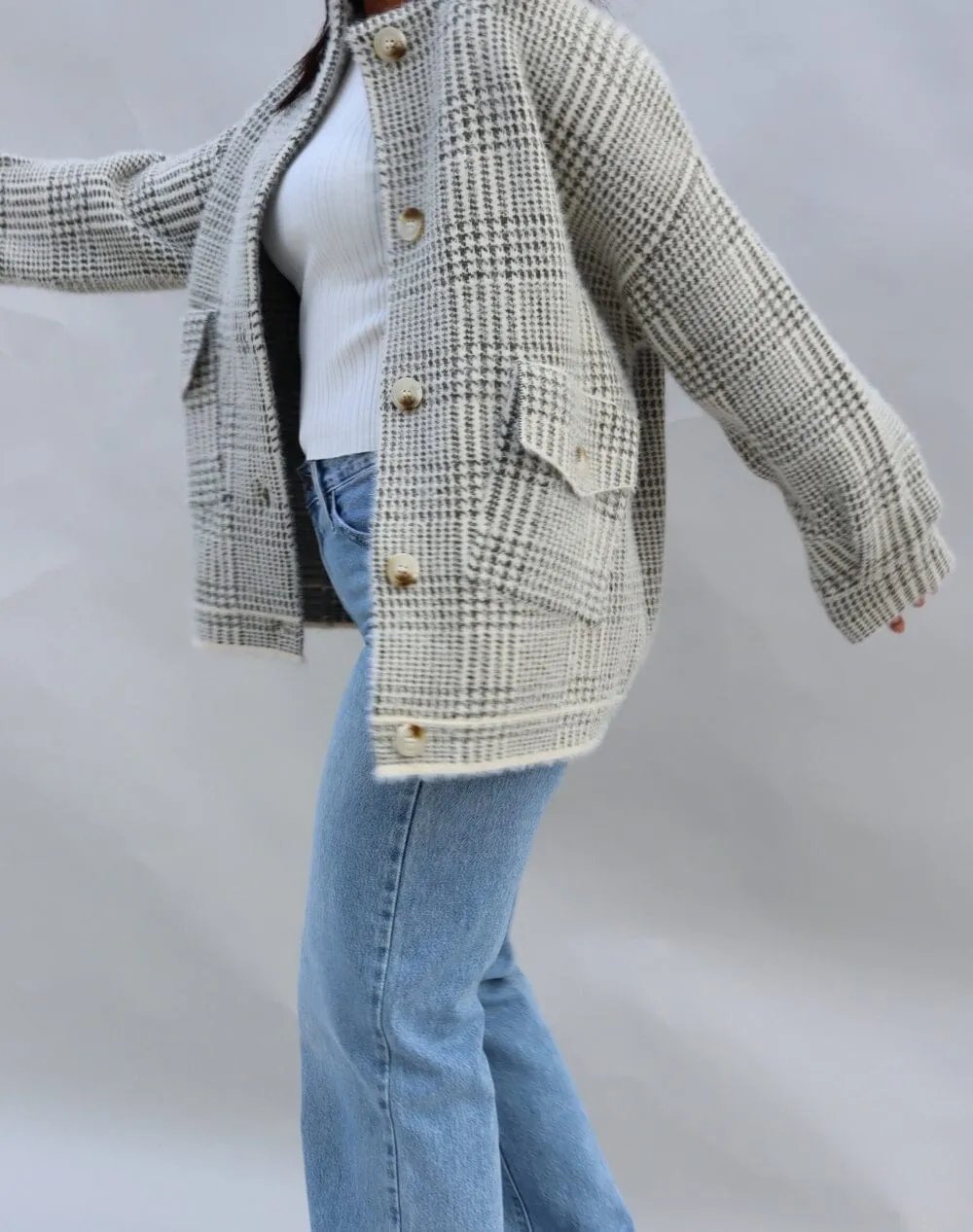 OLIVE & IVORY PLAID SWEATER JACKET