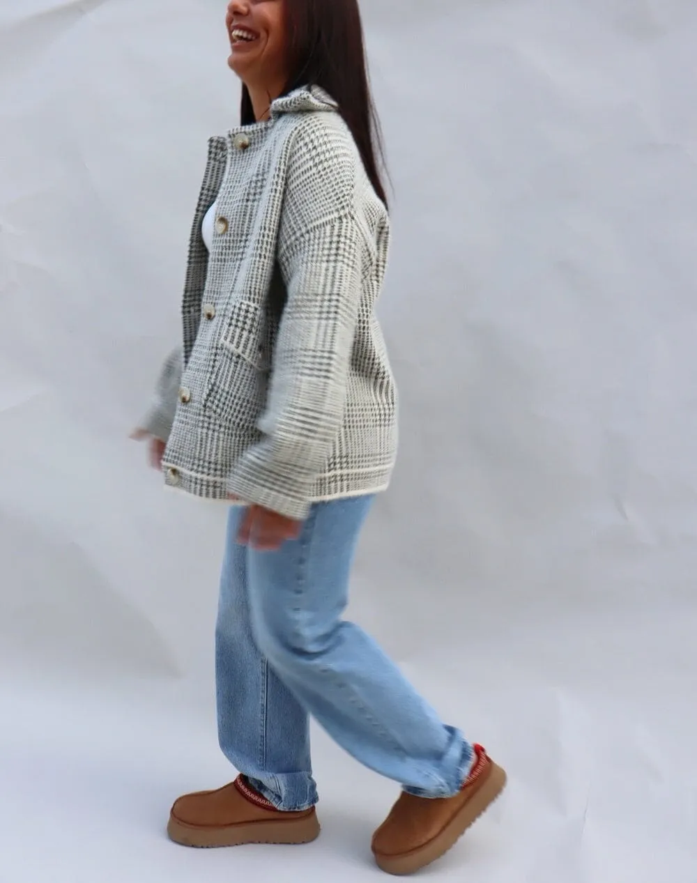 OLIVE & IVORY PLAID SWEATER JACKET