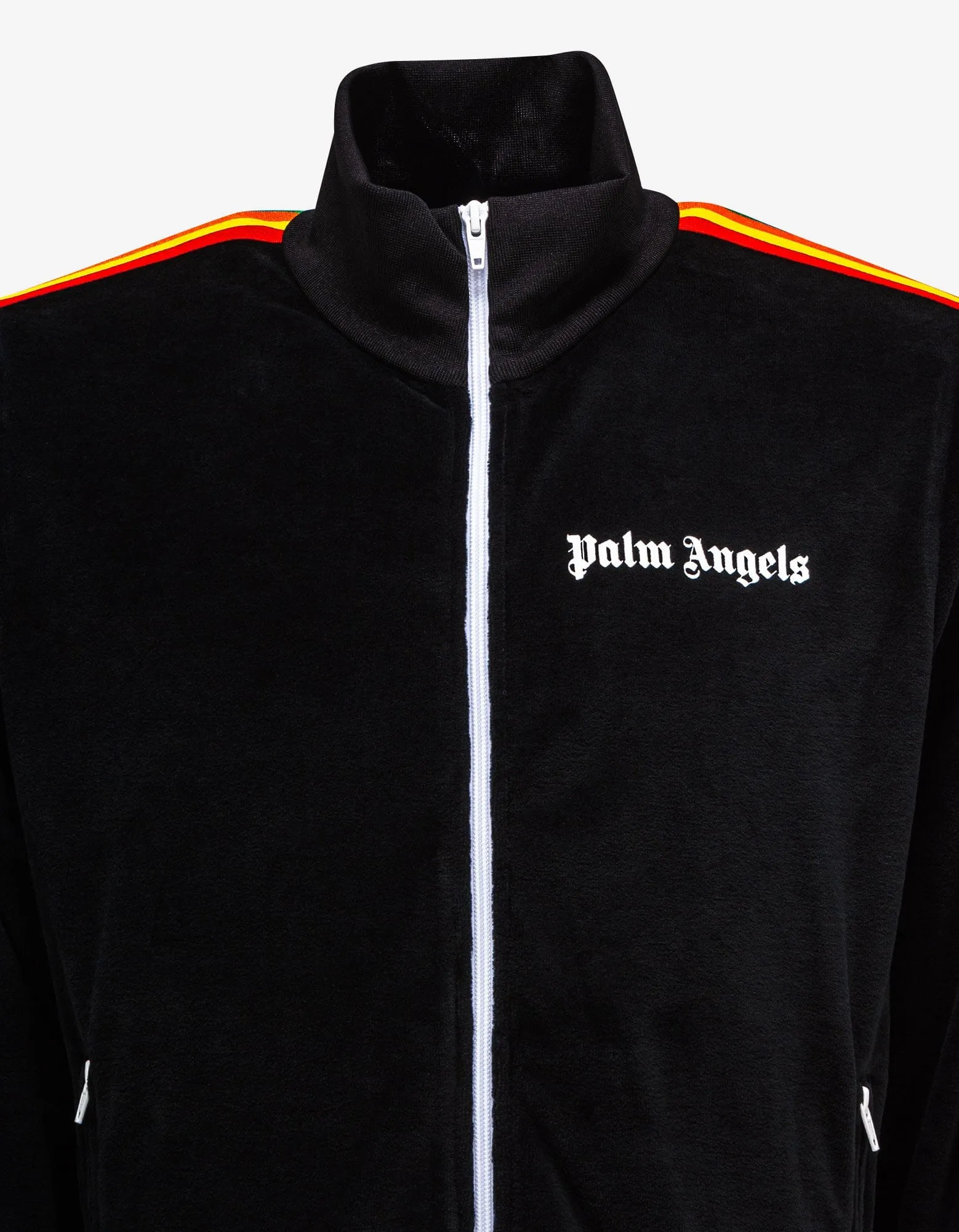 Palm Angels Black Chenille Track Jacket with Rainbow Stripes