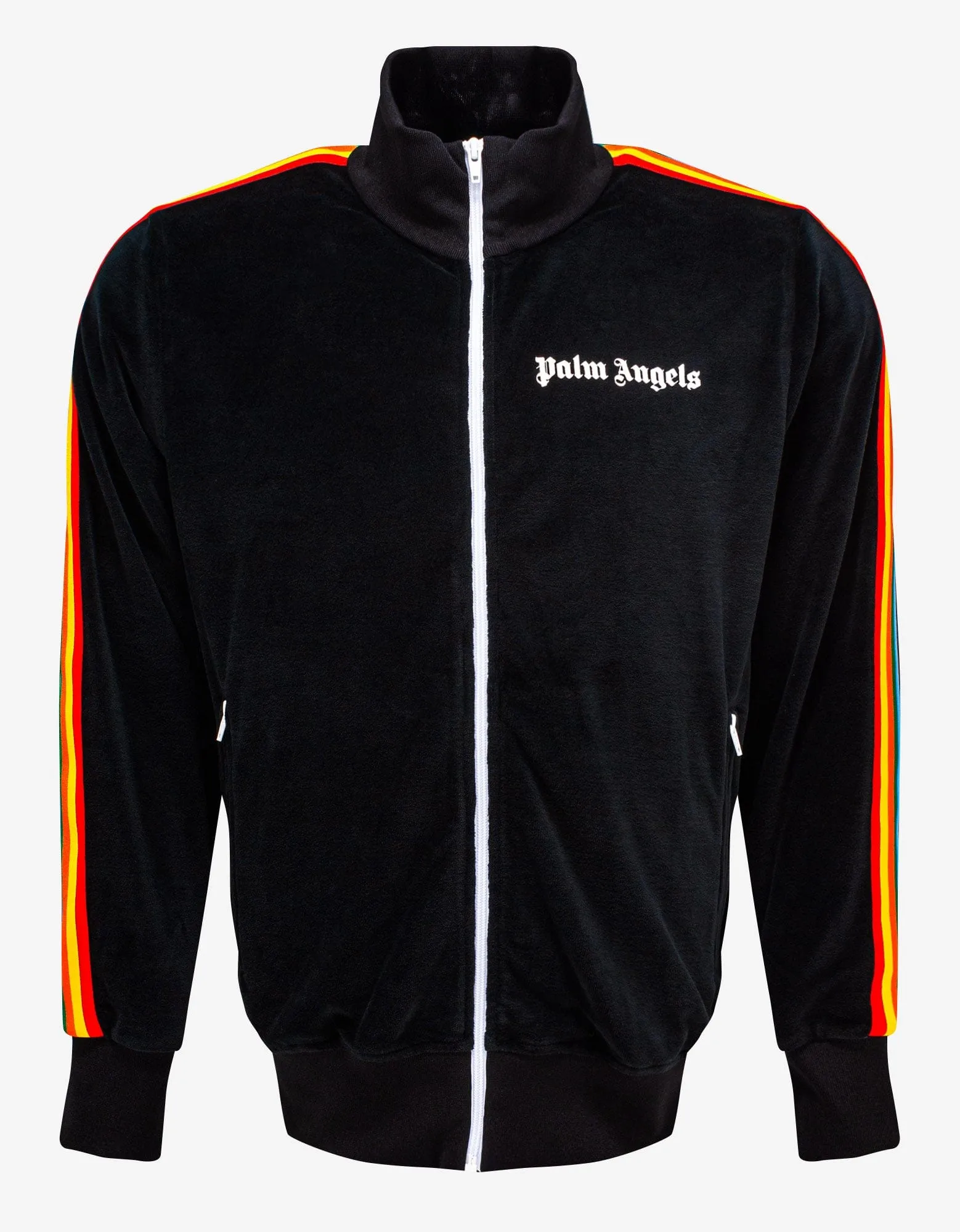 Palm Angels Black Chenille Track Jacket with Rainbow Stripes