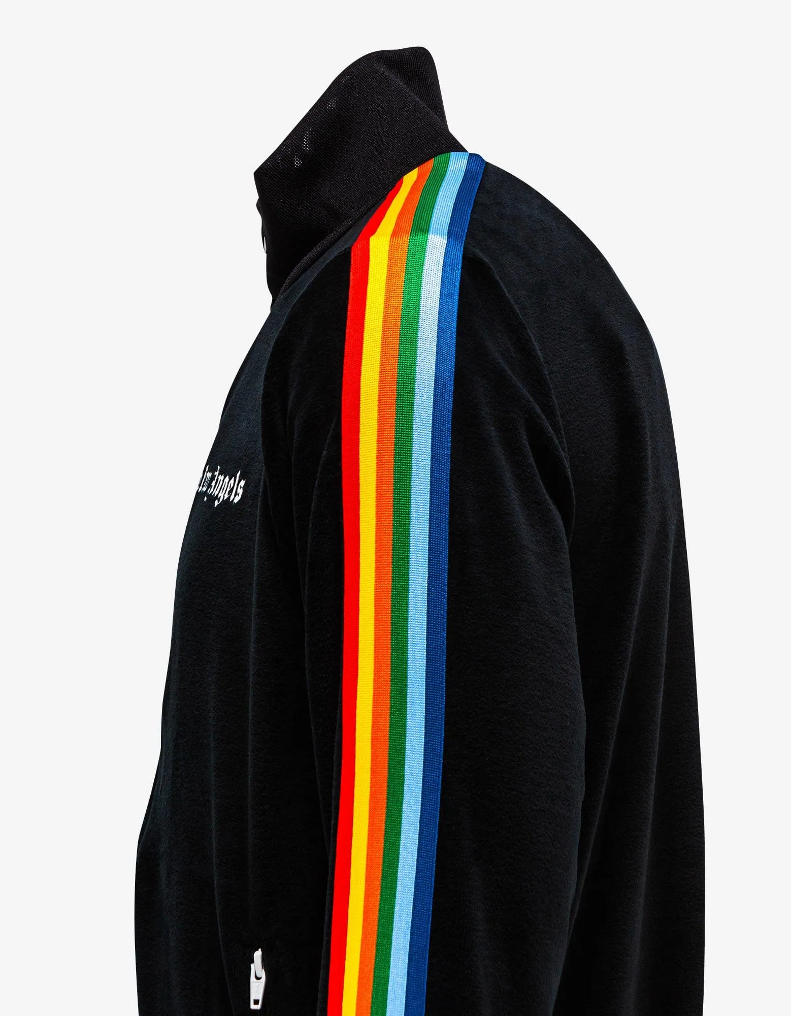 Palm Angels Black Chenille Track Jacket with Rainbow Stripes