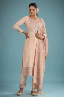 Peach Chanderi Resham Zari Embroidered Suit Set