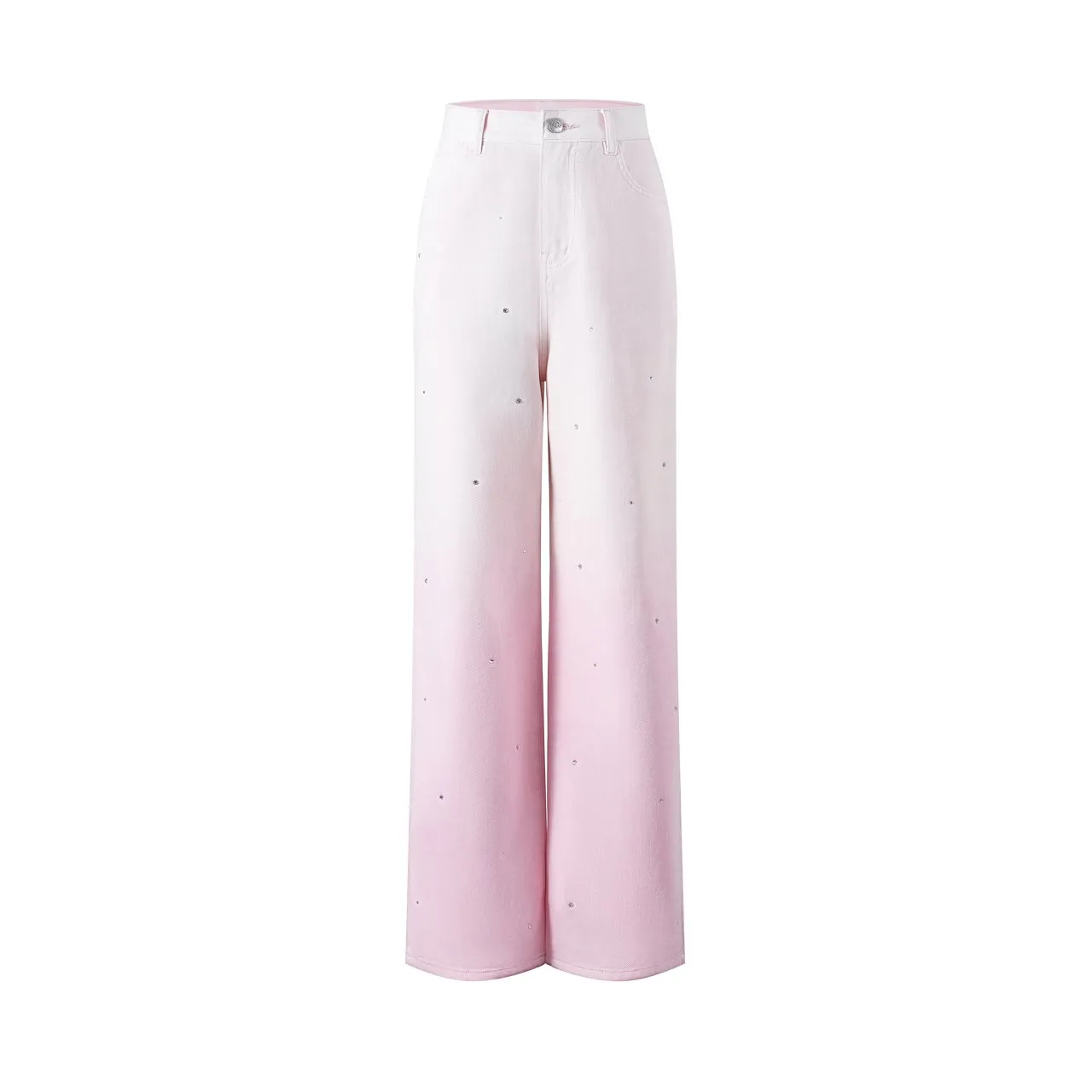 Pink Gradient Rhinestone Straight Leg Jeans