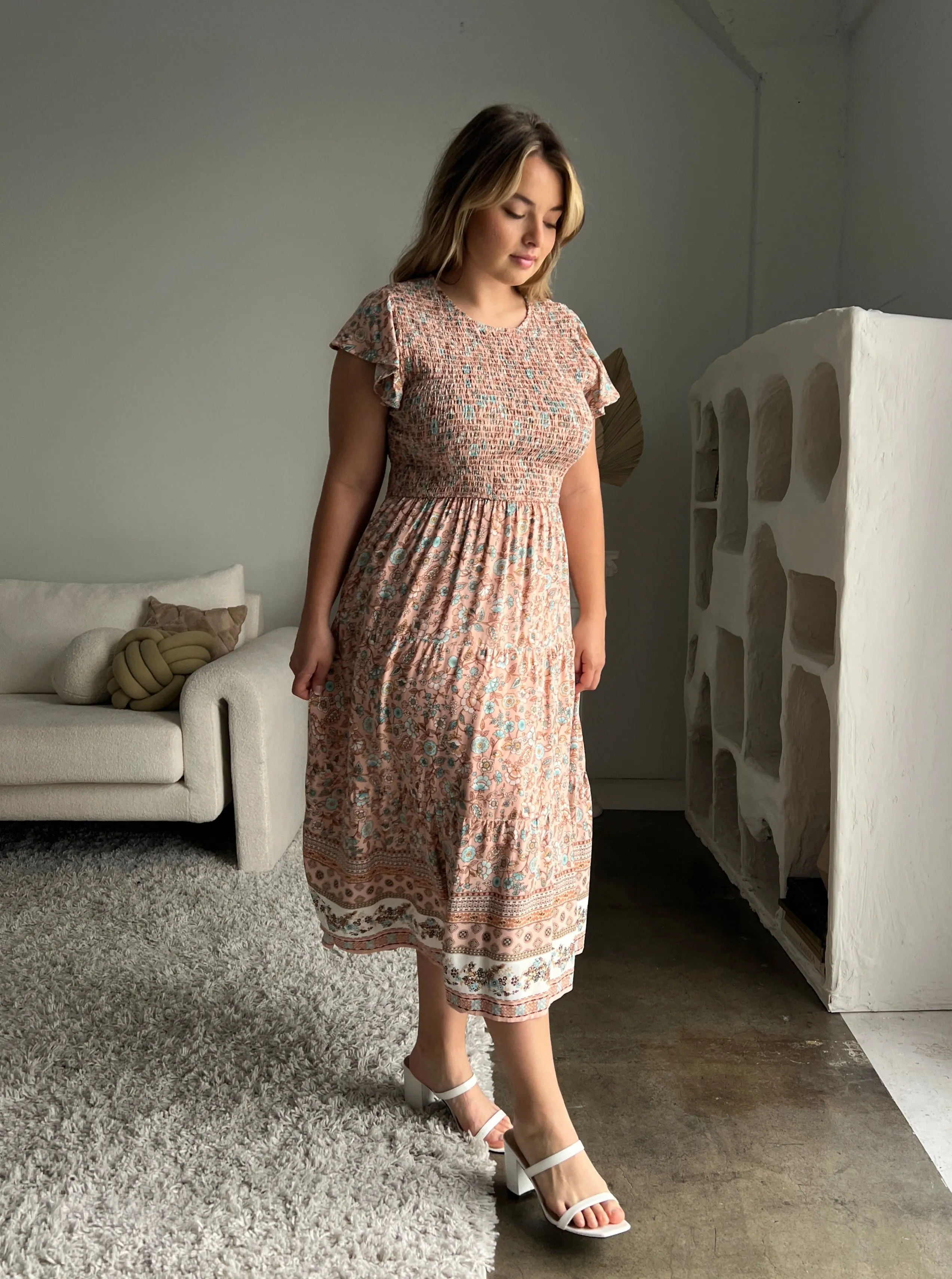 Plus Size Floral Border Midi Dress