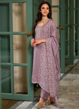 Purple Sequence Embroidery Traditional Pant Style Suit