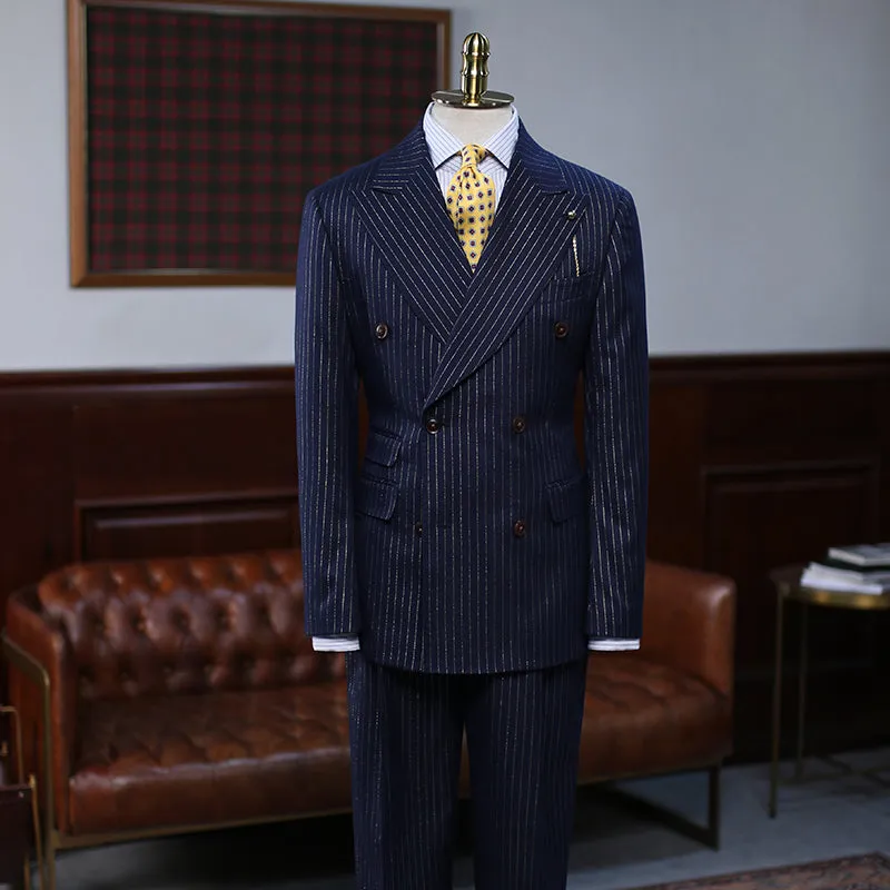 Quinn Trendy Navy Blue Striped Double Breasted Formal Men’s Suit