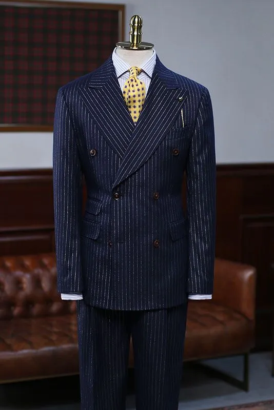 Quinn Trendy Navy Blue Striped Double Breasted Formal Men’s Suit