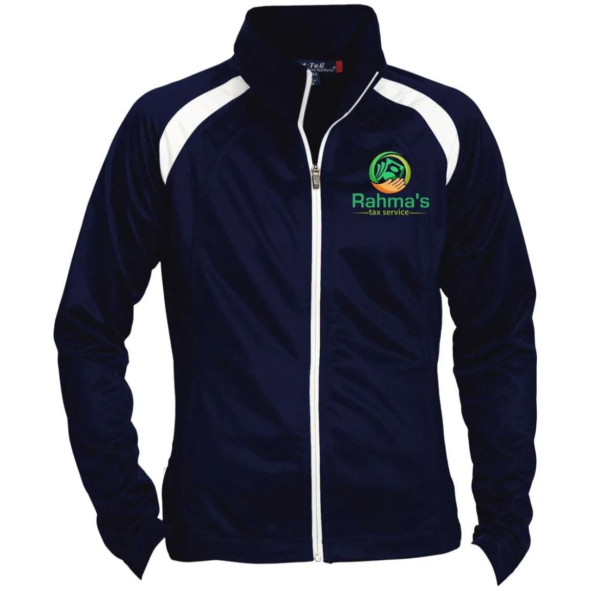 Rahma's Logo Rahma's Tax Service Ladies' Raglan Sleeve Warmup Jacket