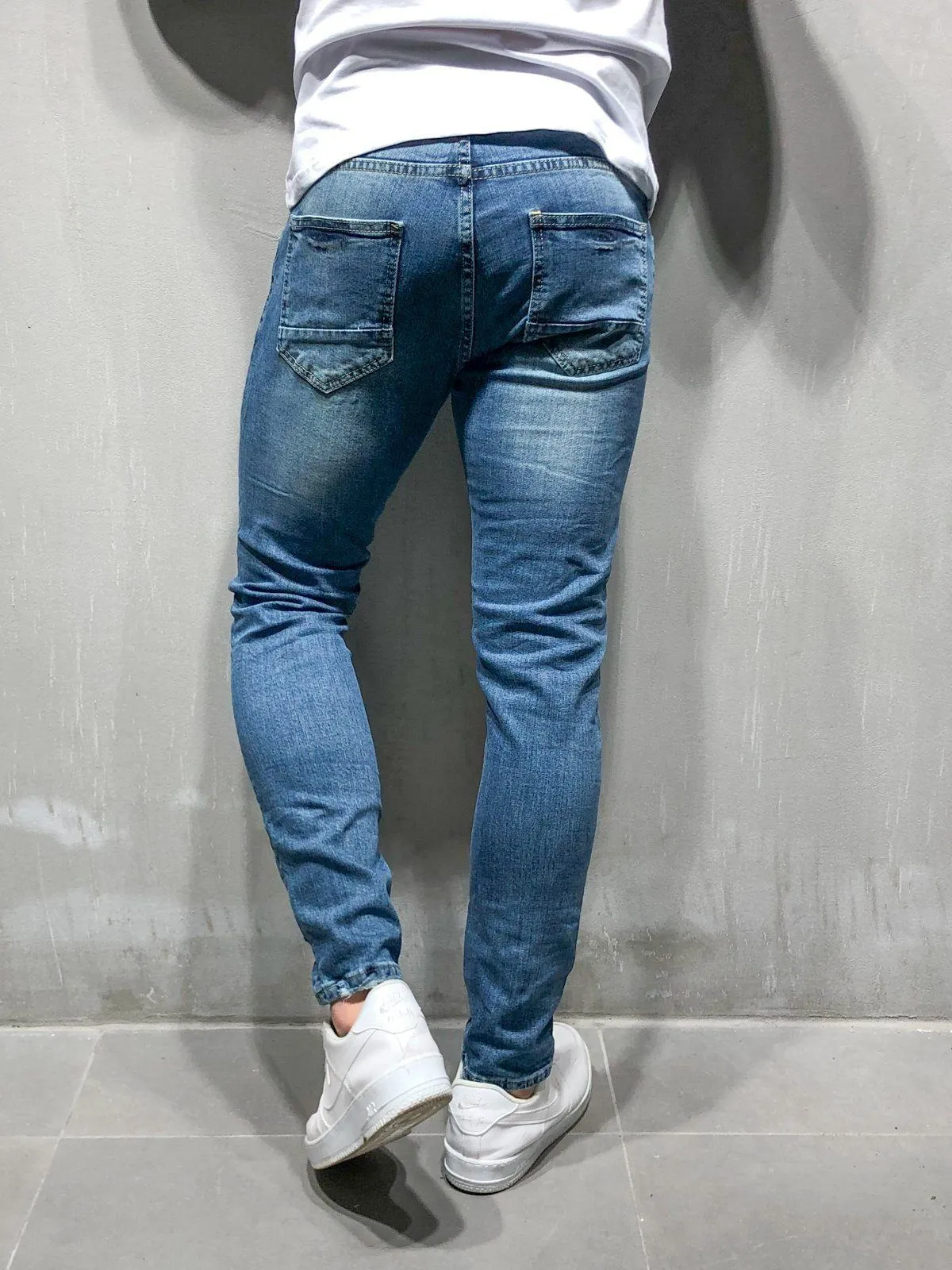 Random Ripped Jeans Patched - Blue