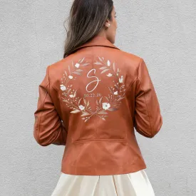 (Real Leather) Embroidered Initial Leather Jackets