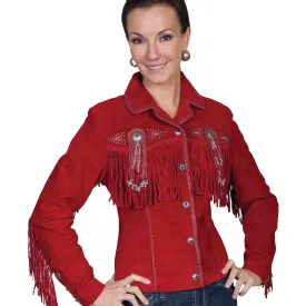 Red Fringe & Beaded Suede Jacket by Scully at Bourbon Cowgirl