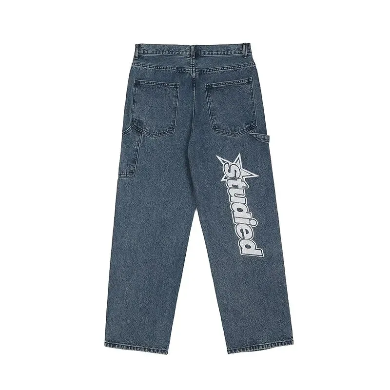 Retro Letter Embroidery Casual Jeans