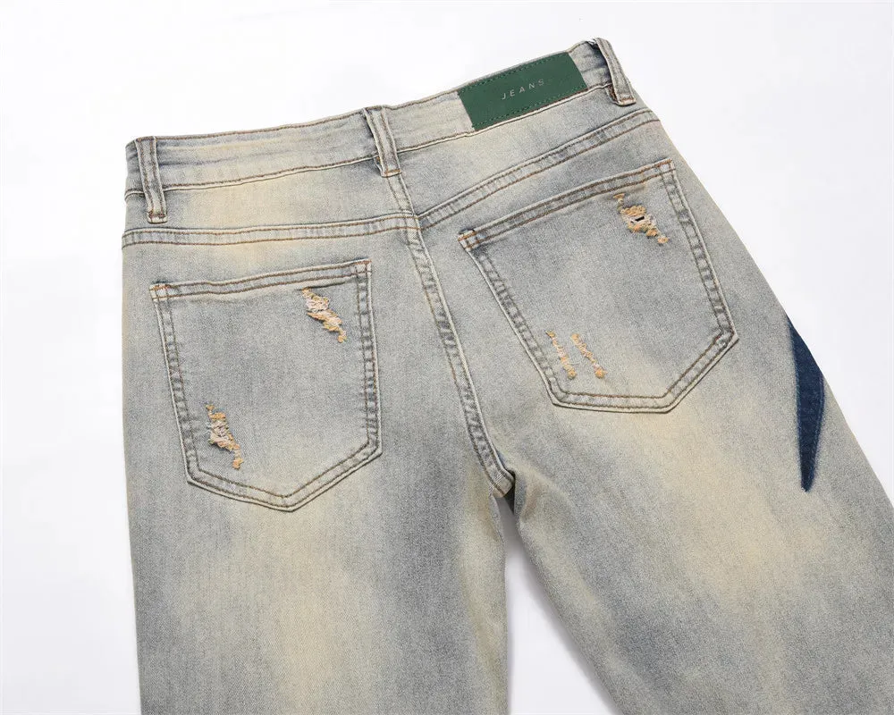 'Rhythm' Abstract Distressed Denim Jeans