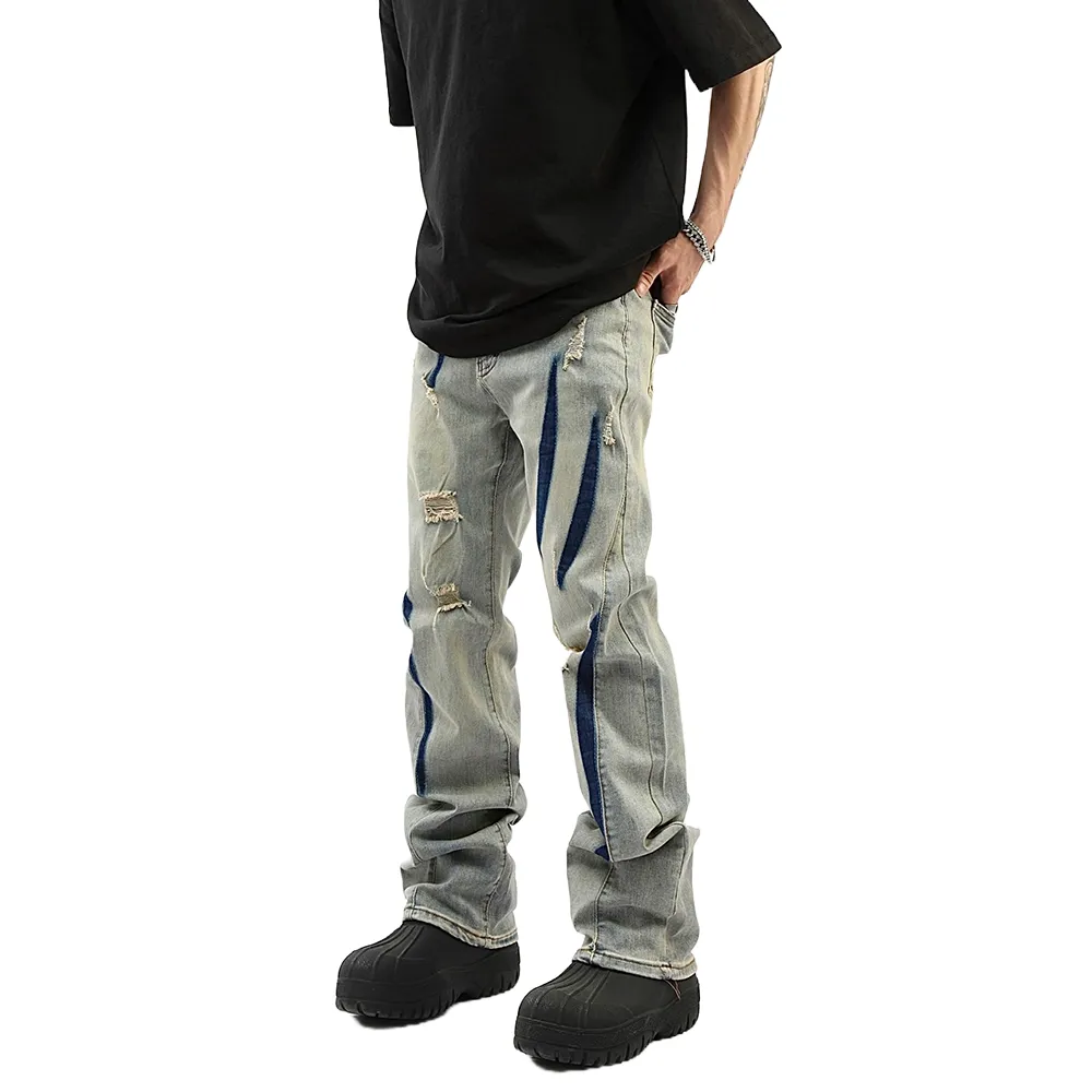 'Rhythm' Abstract Distressed Denim Jeans