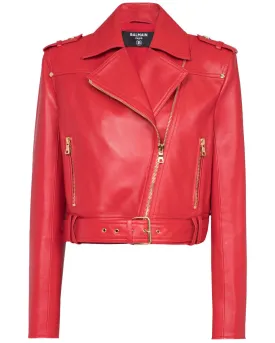 Rouge Leather Cropped Belted Biker Jacket