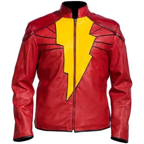 Shazam Red Faux Leather Jacket Costume