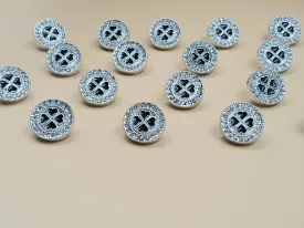 Silver Round Shape Down One Hole Flower Design Buttons