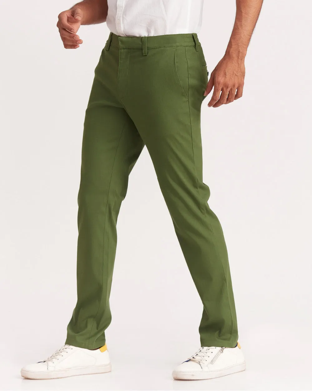 Slim Fit Elasticized Crossover Chinos - Chive Green