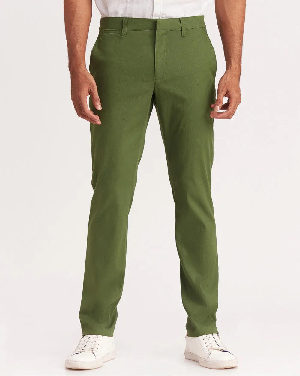 Slim Fit Elasticized Crossover Chinos - Chive Green