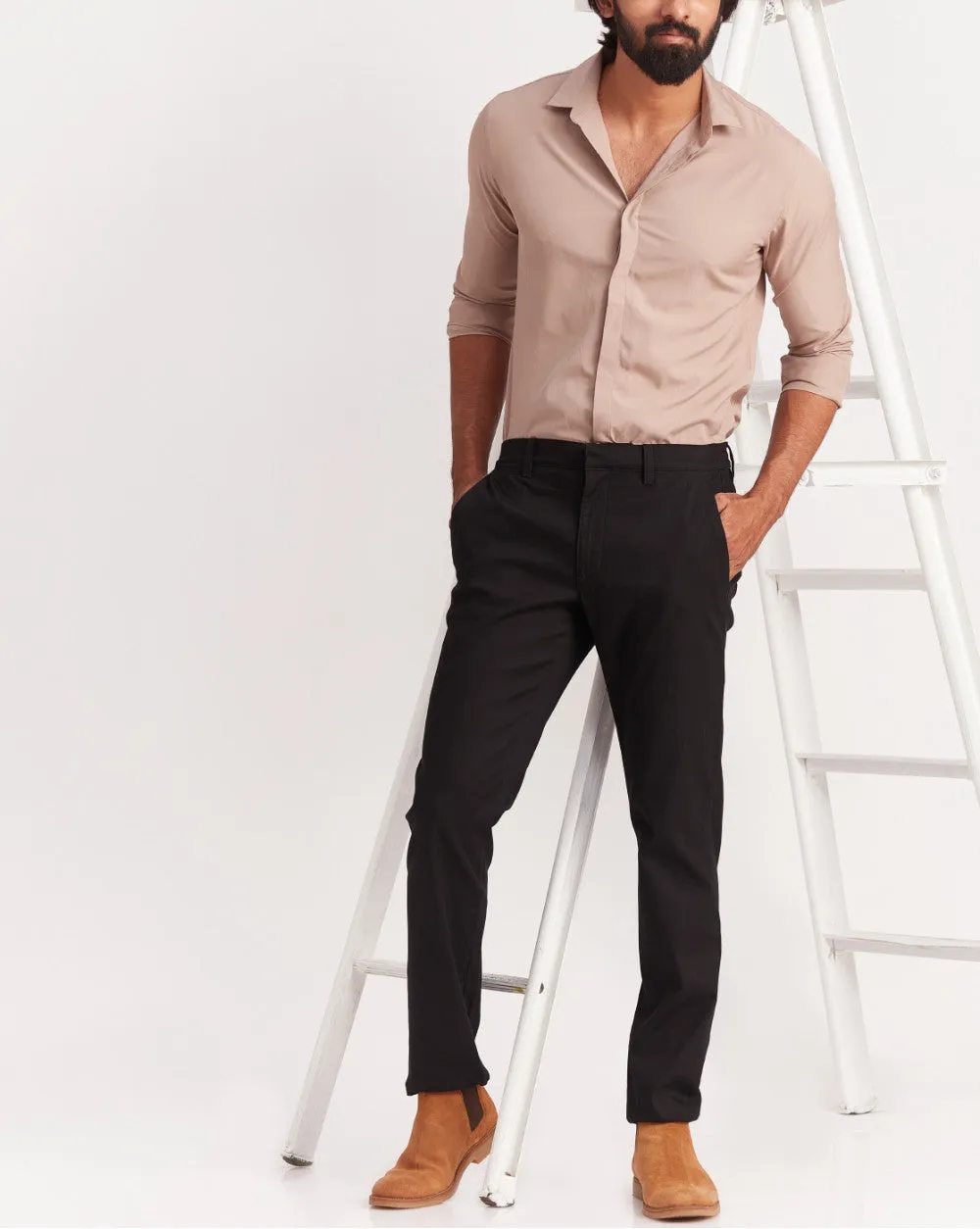 Slim Fit Elasticized Crossover Chinos - Jet Black