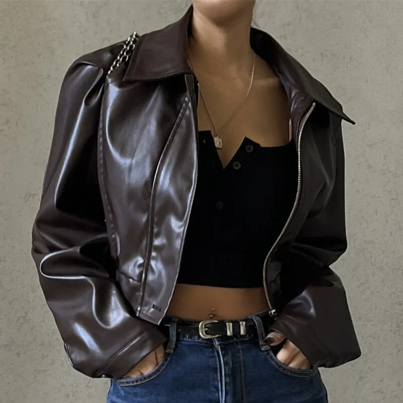 Sophiya Retro Faux Leather Jacket