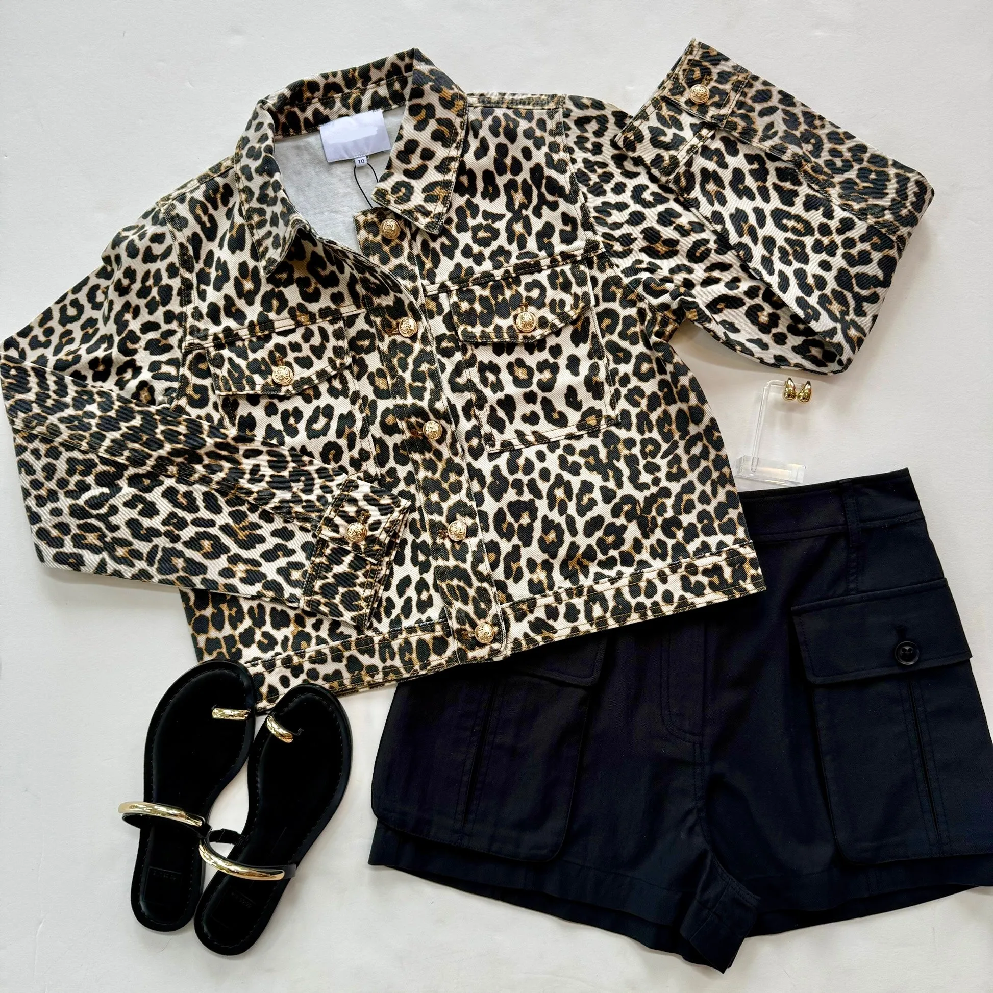 Su0108 Leopard Denim Jacket